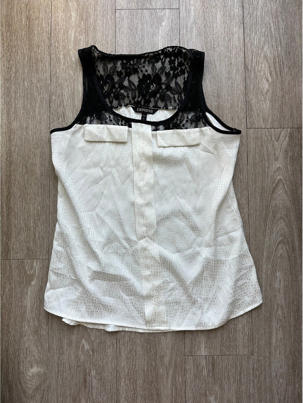 Express Women's white sleeveless blouse with black lace yoke